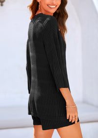 Cover up Hollow Out Knit Half Sleeve 2 Piece Sets