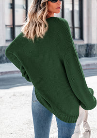 Chunky Loose Long Sleeve V Neck Oversized Casual Knit Pullover Sweaters