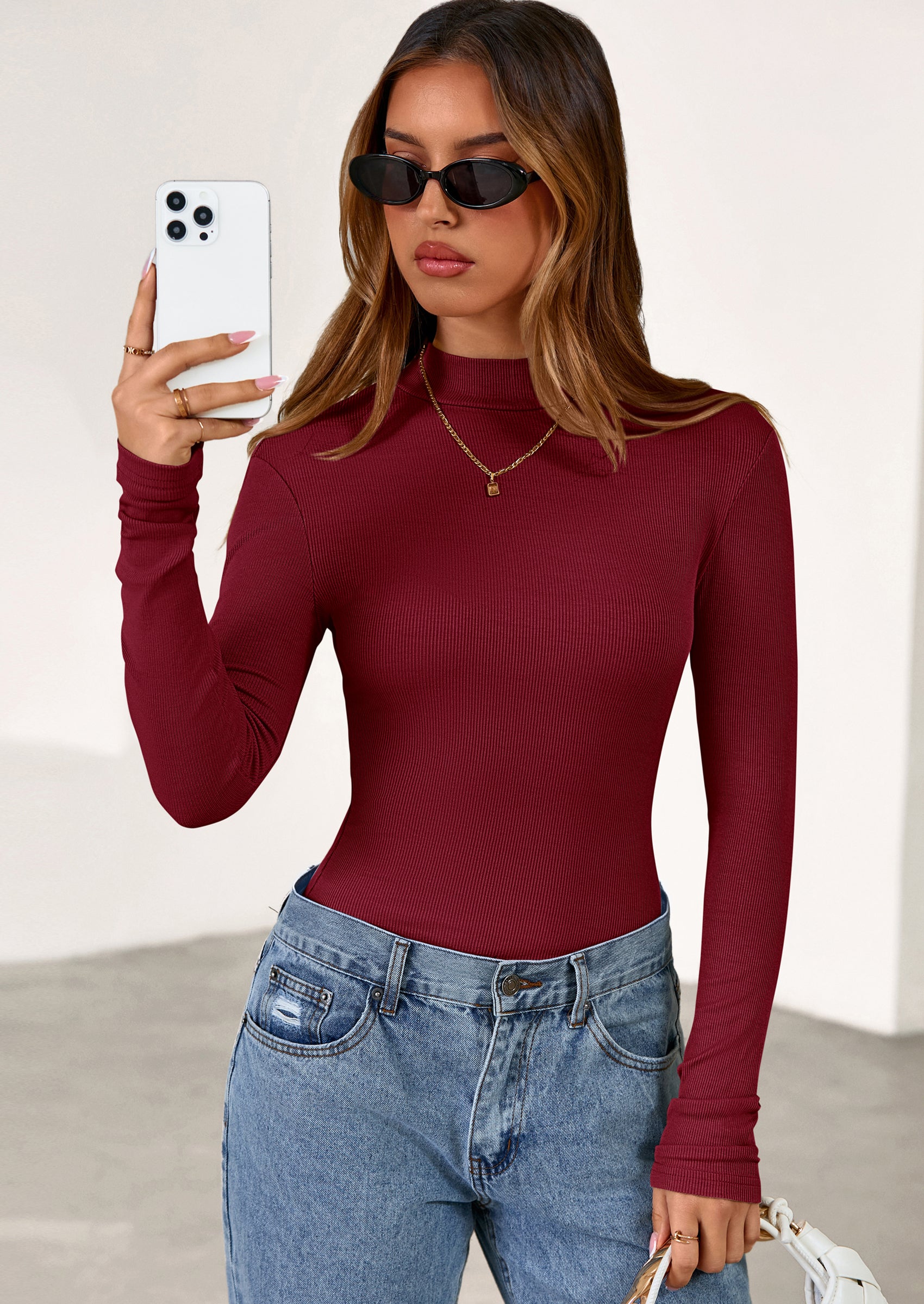 PRETTYGARDEN Women's Turtleneck Long Sleeve Shirts Fall Basic Tees Ribbed Fitted Tops Thermal Layering Knit Top Clothes