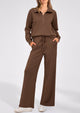Flip Collar Half Zip Top And Wide Leg Pants Casual Two-Piece Set