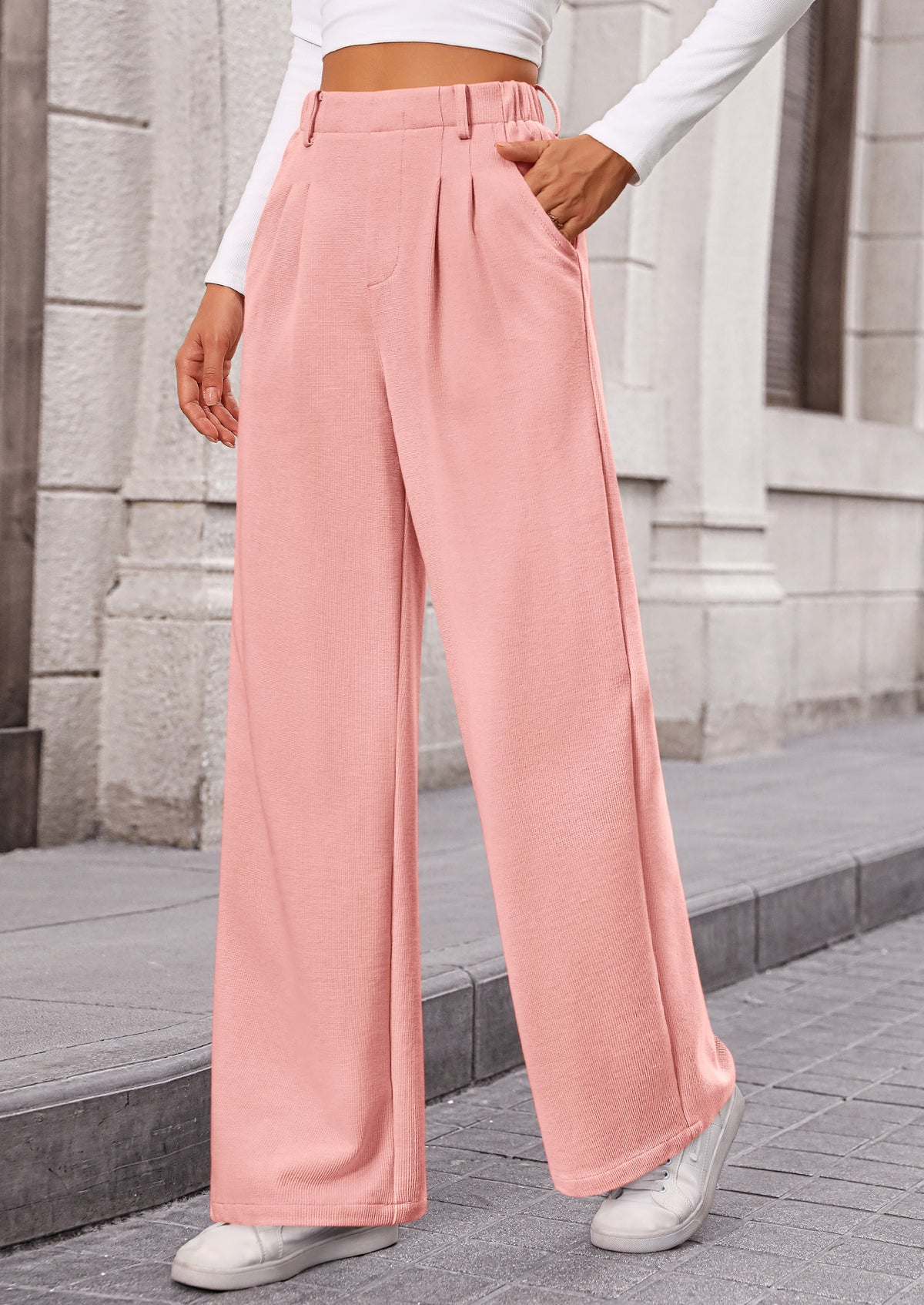 Wide Leg Casual High Elastic Waisted Work Office Palazzo Pants