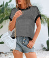 PRETTYGARDEN Womens Short Sleeve Sweater Spring Summer Round Neck Striped Pullover Cap Sleeve Knit Sweater Vest Tops