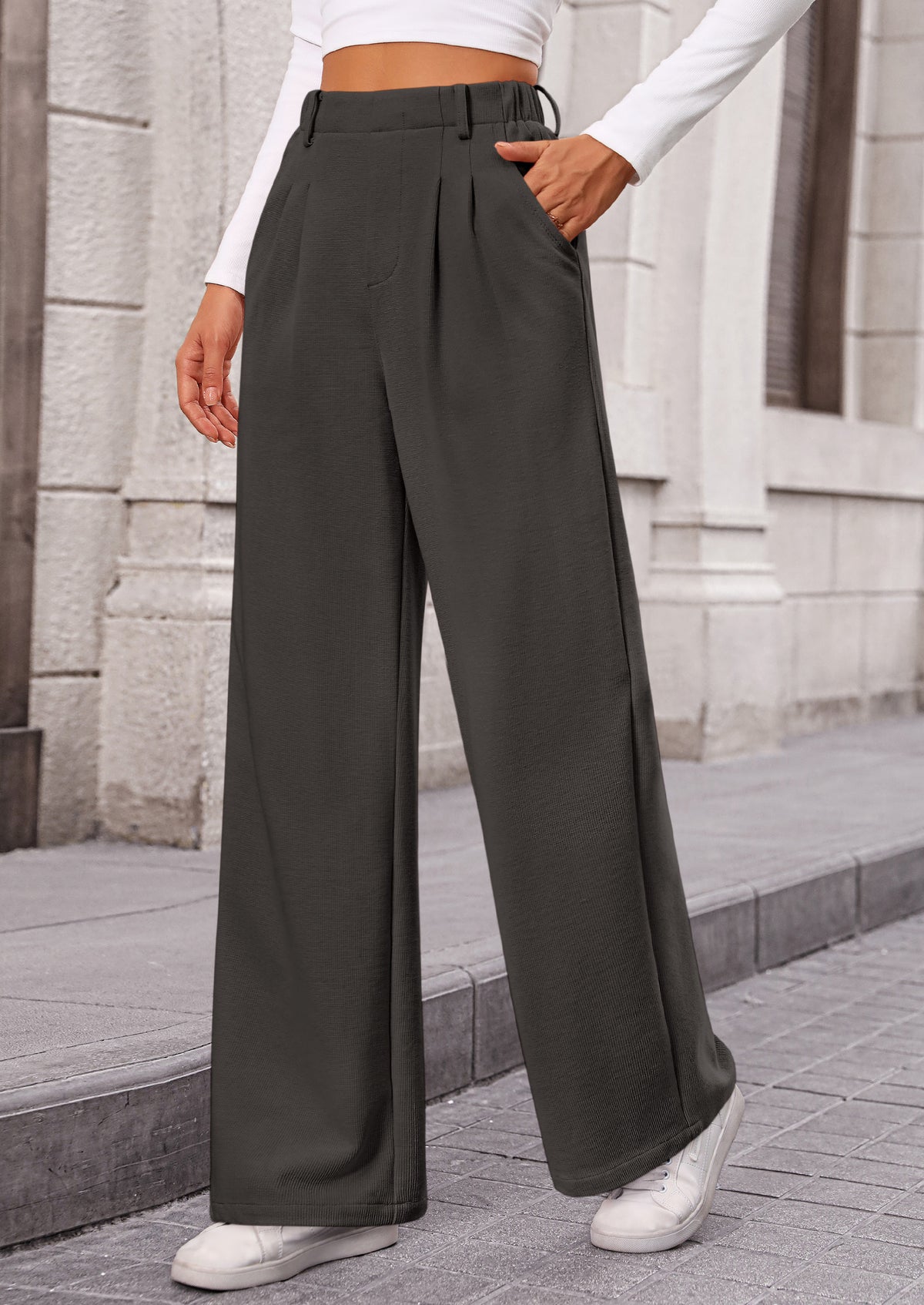 Wide Leg Casual High Elastic Waisted Work Office Palazzo Pants