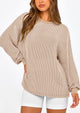 Long Sleeve Casual Loose Crew Neck Ribbed Blouse