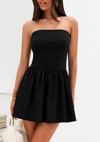 Strapless Casual Tube Top Ruffle A Line Patchwork Mini Dresses Mini Party Dresses