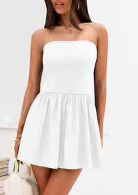 Strapless Casual Tube Top Ruffle A Line Patchwork Mini Dresses Mini Party Dresses