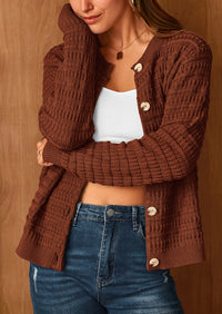 Knit Cardigan Long Sleeve Open Front Button Down Jacket