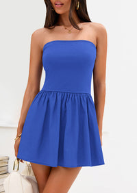 Strapless Casual Tube Top Ruffle A Line Patchwork Mini Dresses Mini Party Dresses
