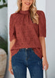Short Sleeve Eyelet Embroidered Dressy Casual Blouse