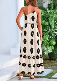 One Shoulder Spaghetti Strap Printed A Line Flowy Boho Maxi Long Sundress