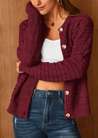 Knit Cardigan Long Sleeve Open Front Button Down Jacket