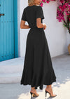 PRETTYGARDEN Women's Summer Maxi Dress Casual Wrap Floral Boho Short Sleeve V Neck Split Ruffle Beach Long Dresses