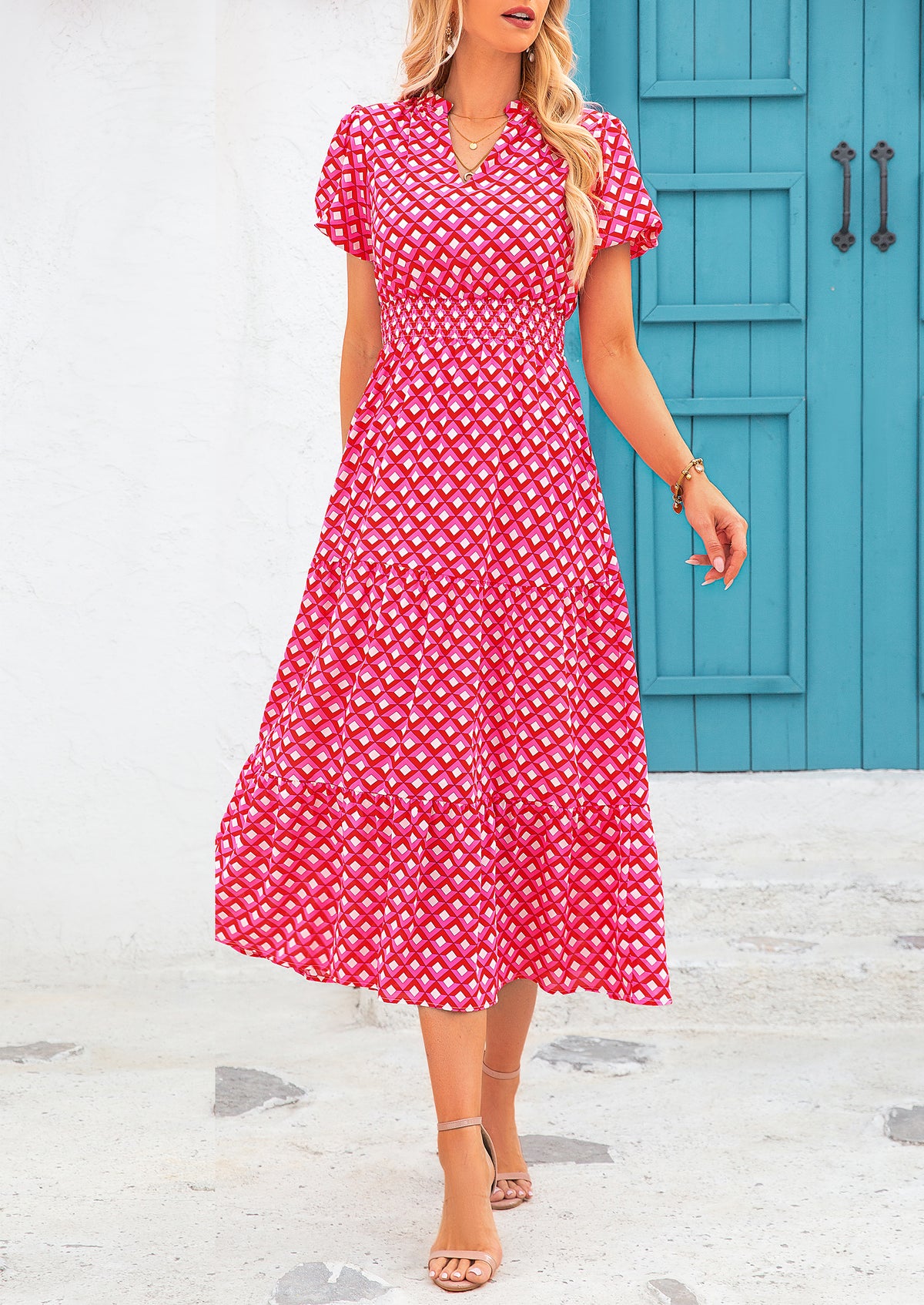 Casual V-neck short sleeved Bohemian Maxi dress