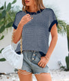 PRETTYGARDEN Womens Short Sleeve Sweater Spring Summer Round Neck Striped Pullover Cap Sleeve Knit Sweater Vest Tops