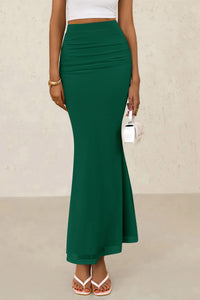 Mermaid Bodycon Trendy Casual High Waisted Ruffle Ruched Long Mesh Skirts