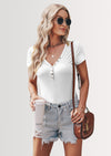 PRETTYGARDEN Women's Summer Casual Henley T-Shirts Short Sleeve V Neck Button Up Ribbed Knit Slim Fit Basic Tops