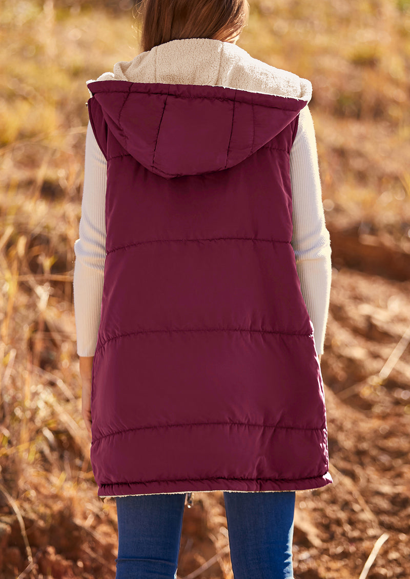PRETTYGARDEN Womens Fall Reversible Vests Sleeveless Fleece Jacket Zip Up Hoodie Pockets Long Warm Winter Coat Outerwear