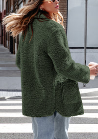 Long Sleeve Lapel Button Down Pockets Fleece Faux Fur Coats