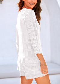 Cover up Hollow Out Knit Half Sleeve 2 Piece Sets