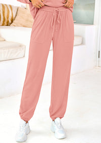 Solid Color Casual Top Drawstring Pants Two-Piece Sets