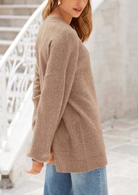 Casual Crew Neck Long Sleeve Pullover Ribbed Knit Loose Fit Sweaters