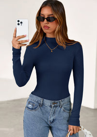 PRETTYGARDEN Women's Turtleneck Long Sleeve Shirts Fall Basic Tees Ribbed Fitted Tops Thermal Layering Knit Top Clothes