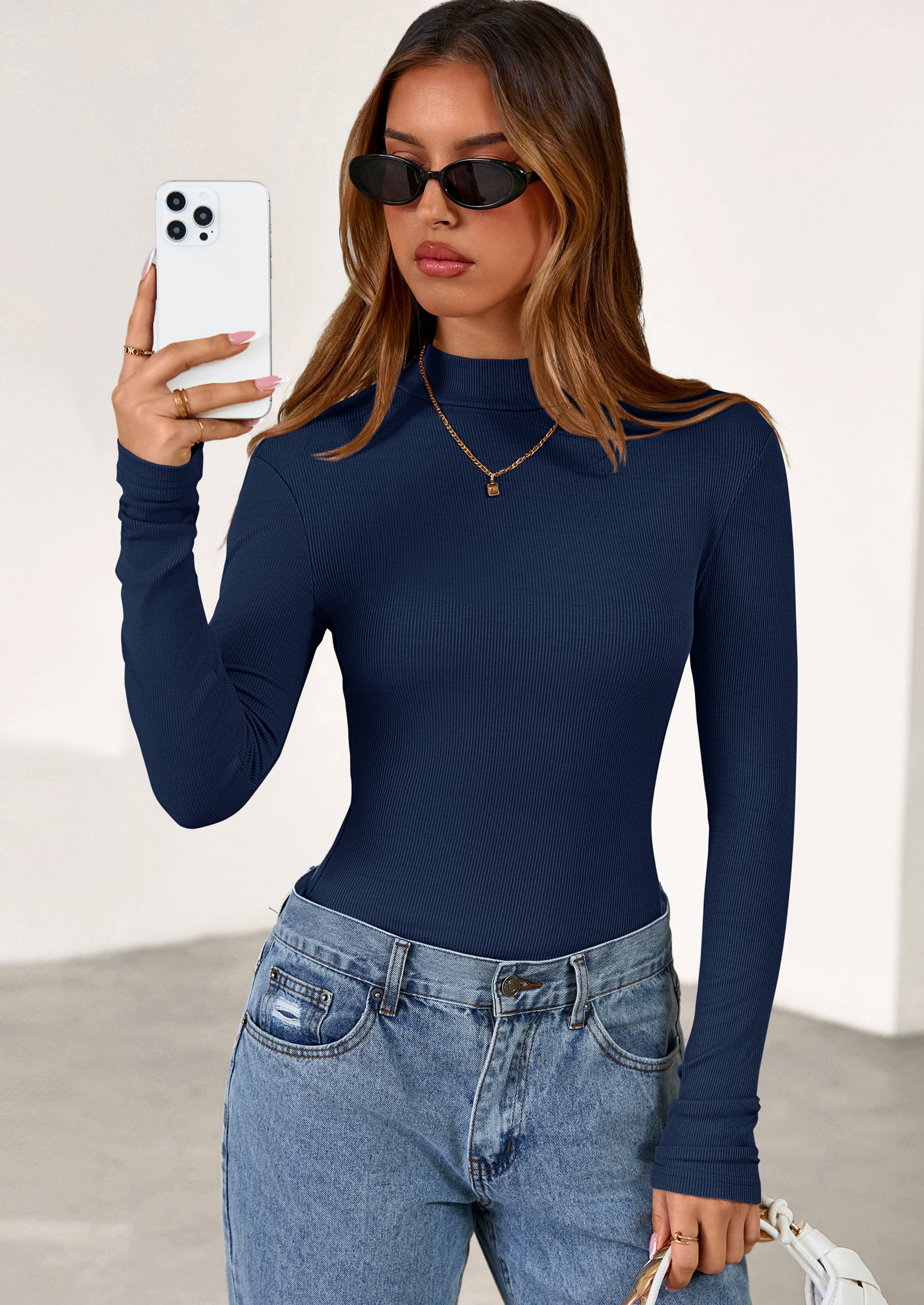 PRETTYGARDEN Women's Turtleneck Long Sleeve Shirts Fall Basic Tees Ribbed Fitted Tops Thermal Layering Knit Top Clothes