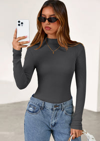 PRETTYGARDEN Women's Turtleneck Long Sleeve Shirts Fall Basic Tees Ribbed Fitted Tops Thermal Layering Knit Top Clothes