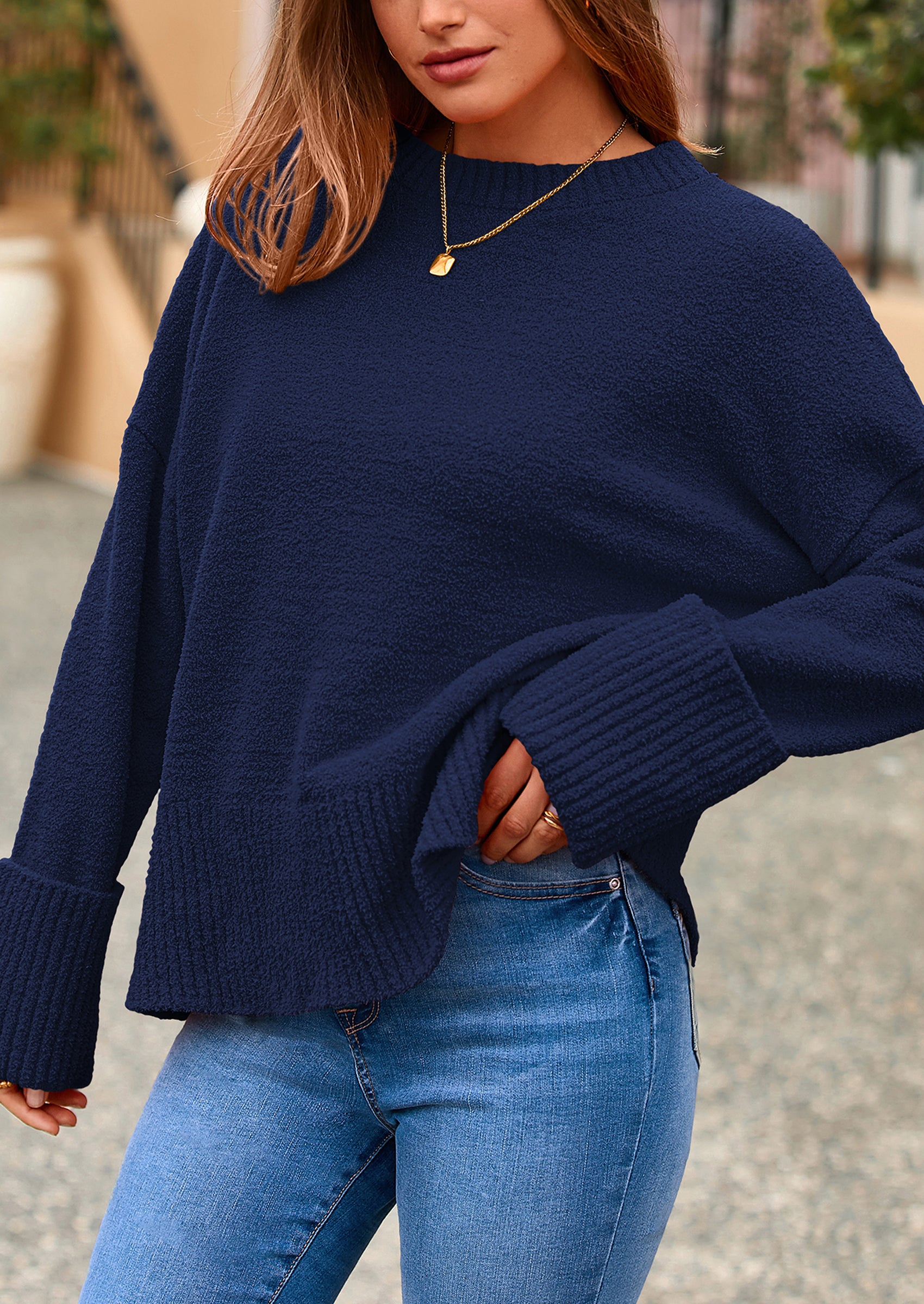 PRETTYGARDEN Women's Fall Oversized Sweaters Casual Crewneck Pullover Long Sleeve Fuzzy Chunky Knit Tops Blouse