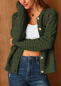 Knit Cardigan Long Sleeve Open Front Button Down Jacket