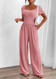 Casual Short Sleeve Square Neck Wide Leg Jumpsuits