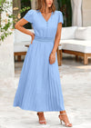 PRETTYGARDEN Women's Short Sleeve Button V Neck Casual Pleated Maxi Dresses