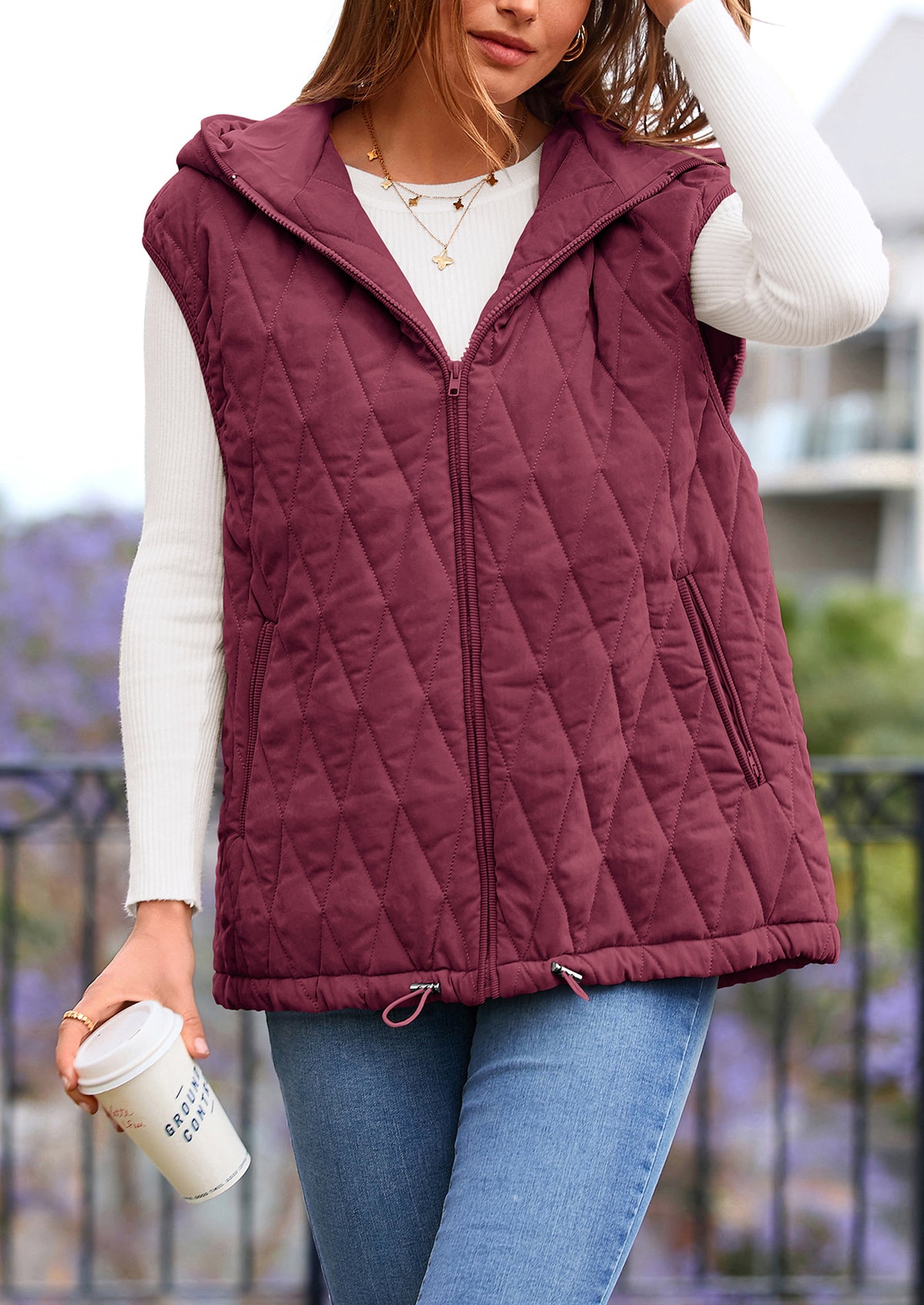Casual Sleeveless Hooded Zipper Jacket Jacket