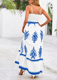 Floral Sundress Spaghetti Strap Flowy Beach Vacation Boho Maxi Dresses
