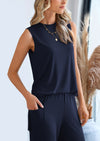 PRETTYGARDEN 2 Piece Set Loose Tank Top Wide Leg Pants Casual Matching Outfits Tracksuit