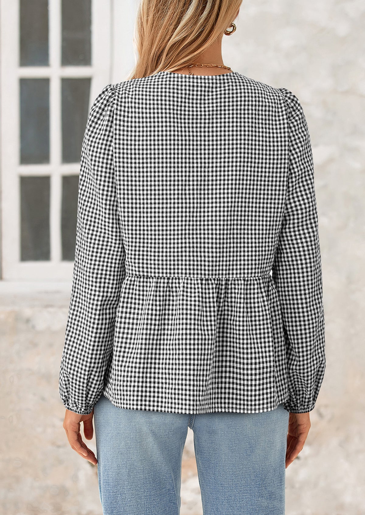 Babydoll Peplum Puff Long Sleeve Bow Tie Front Cute Y2K Blouses