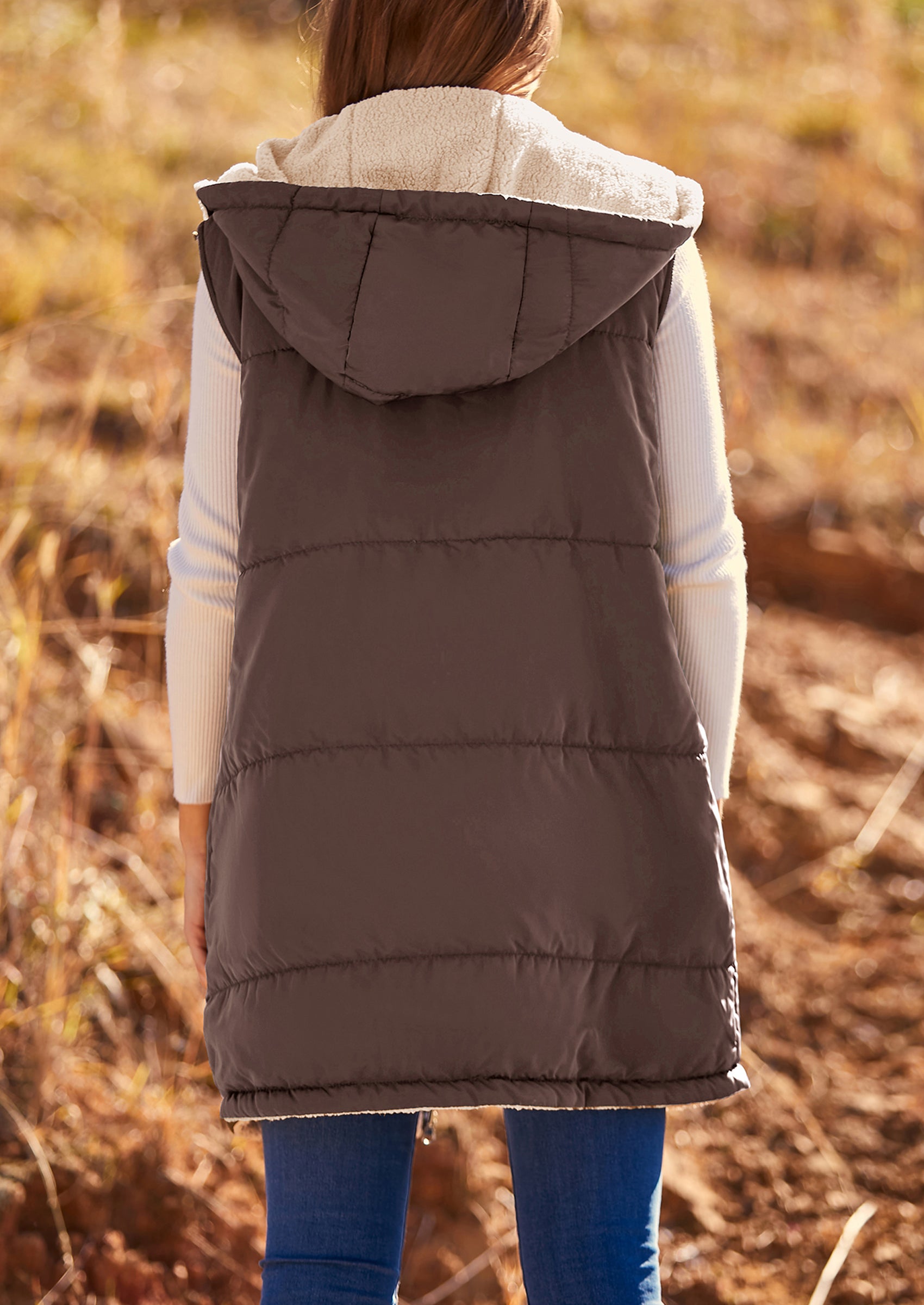 PRETTYGARDEN Womens Fall Reversible Vests Sleeveless Fleece Jacket Zip Up Hoodie Pockets Long Warm Winter Coat Outerwear