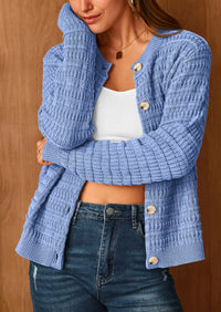 Knit Cardigan Long Sleeve Open Front Button Down Jacket