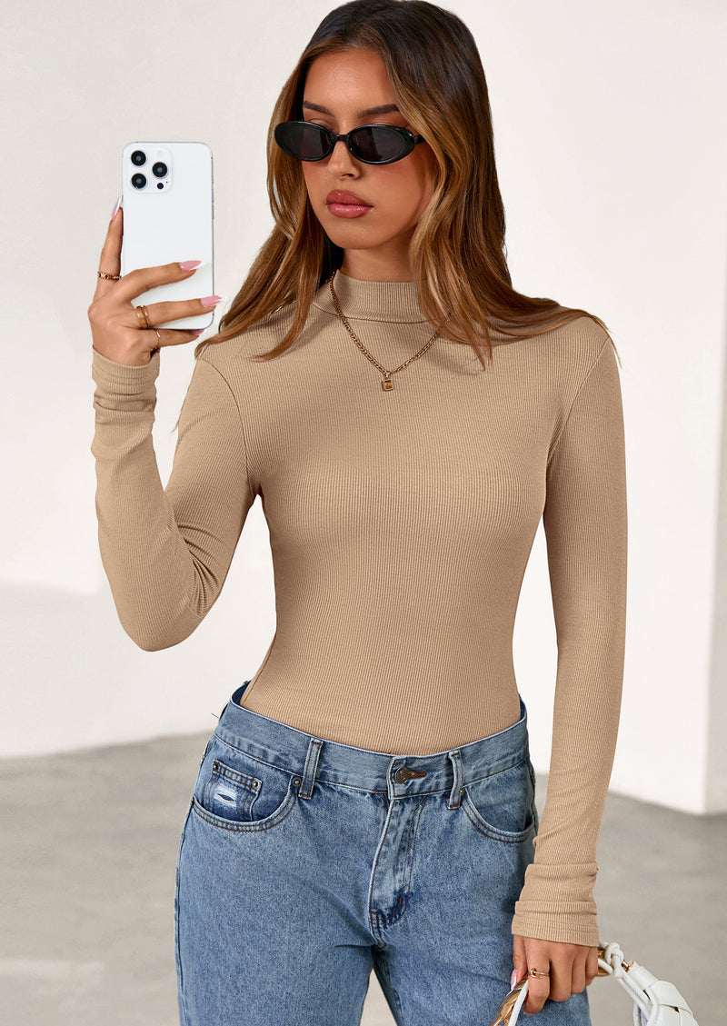 PRETTYGARDEN Women's Turtleneck Long Sleeve Shirts Fall Basic Tees Ribbed Fitted Tops Thermal Layering Knit Top Clothes