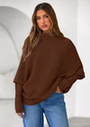 PRETTYGARDEN Womens Sweaters Fall Fashion Casual Loose Turtleneck Batwing Long Sleeve Knit Sweater Pullover Tops