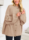 PRETTYGARDEN Women's Winter Button Down Cardigan Sweaters Mock Neck Lantern Long Sleeve Chunky Knit Jacket Trendy Outerwear