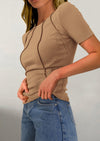 KIRUNDO Ribbed Short Sleeve Tops for Women Summer Casual Crew Neck Cute Crop Basic Tees Slim Fit Exposed Seams T Shirts