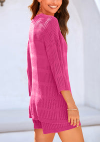Cover up Hollow Out Knit Half Sleeve 2 Piece Sets