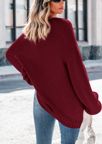 Chunky Loose Long Sleeve V Neck Oversized Casual Knit Pullover Sweaters