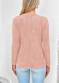 Plain Long Sleeve Crew Neck Textured Casual T-shirts