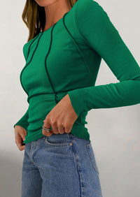 Long Sleeved Crop Exposed Casual T-Shirt