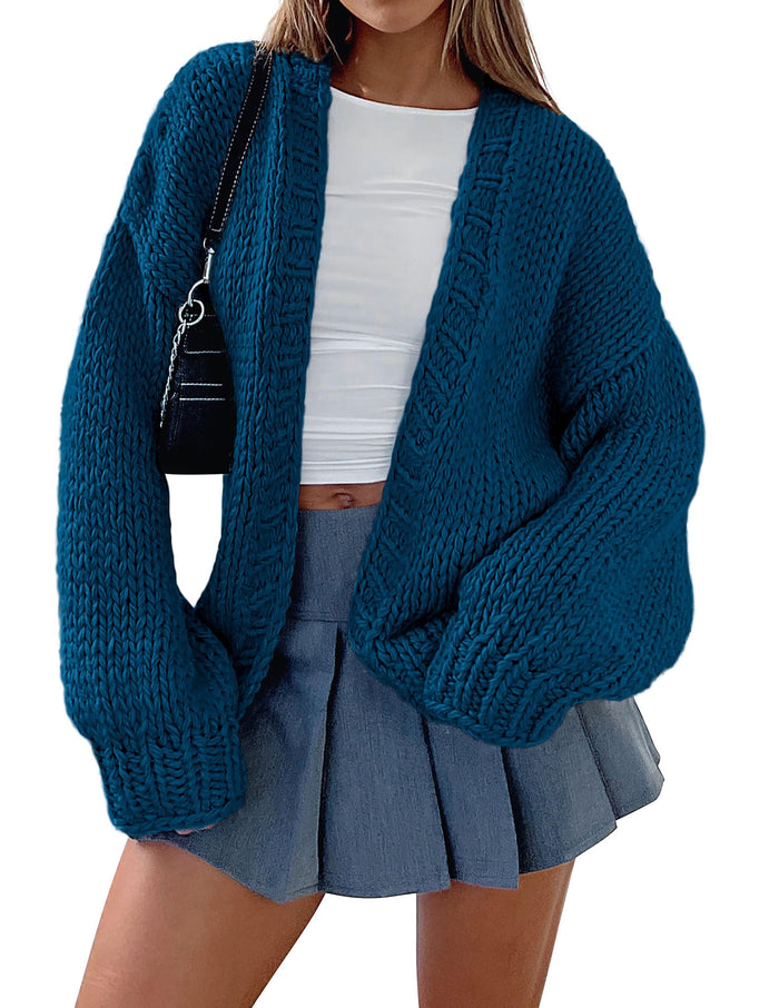 Solid Color Knitted Long Sleeved Cardigan