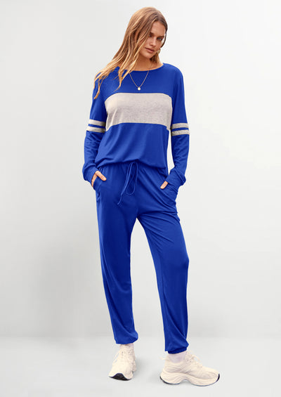 PRETTYGARDEN Women's Color Block 2 Piece Spring Tracksuit Crewneck Long Sleeve Tops Long Sweatpants Outfits Lounge Sets
