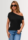 PRETTYGARDEN Womens Off The Shoulder Tops Summer Casual Short Sleeve Tunic T Shirts Lightweight Knit Sweaters