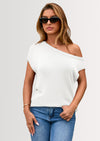 PRETTYGARDEN Womens Off The Shoulder Tops Summer Casual Short Sleeve Tunic T Shirts Lightweight Knit Sweaters